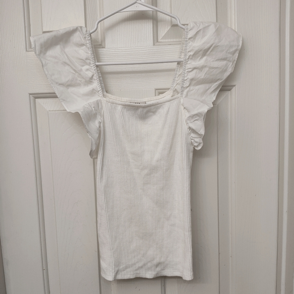 White Ruffled Sleeve Top